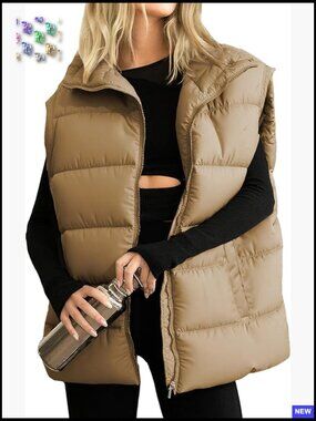 Quilted Puffer Vest Stand Collar Sleeveless Gilet Jacket Oversized Chic Winter